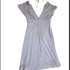 Dots Grey maternity dress. Plunge neck in back n front. String tie at neck.
